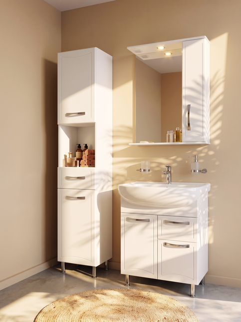 Mobilier de baie pe pardoseală cu sertar Decor, Alb