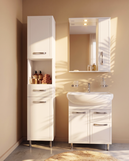 Mobilier de baie pe pardoseală cu sertar Decor, Alb