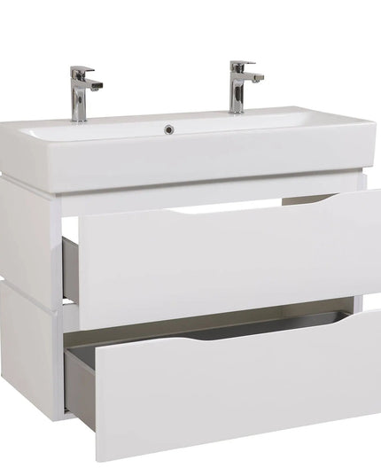 Mobilier de baie suspendat Venice, Alb pentru 2 baterii