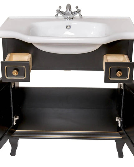Mobilier de baie pe pardoseală Beatrice negru+auriu