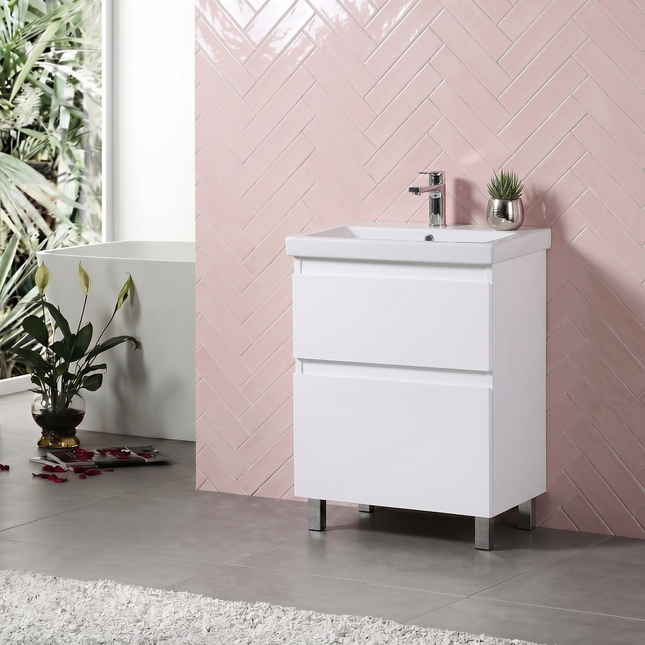 Mobilier de baie pe pardoseala Elite, Alb Mat