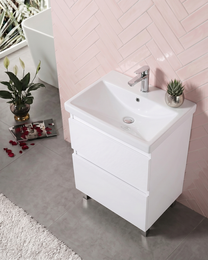 Mobilier de baie pe pardoseala Elite, Alb Mat