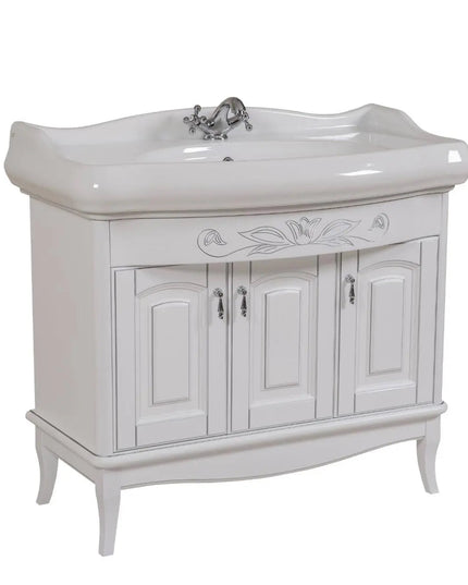 Mobilier de baie pe pardoseală Mikella, Alb+Crom