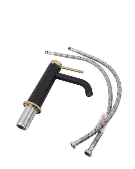 Baterie lavoar cu mâner și bază zimțate – negru mat si auriu periat