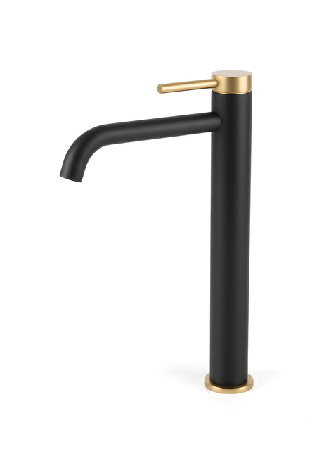 Baterie lavoar negru mat si auriu periat cu mâner zimțat