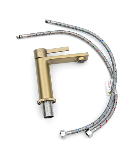 Baterie lavoar din alamă cu design vertical auriu