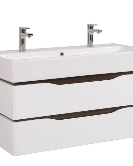 Mobilier de baie  suspendat  Venice , Alb+Wenge (Pinto 2 baterii)