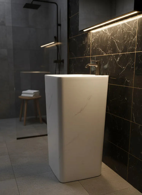 Lavoar freestanding ceramic H15-CUG01-M – design pătrat marmorat
