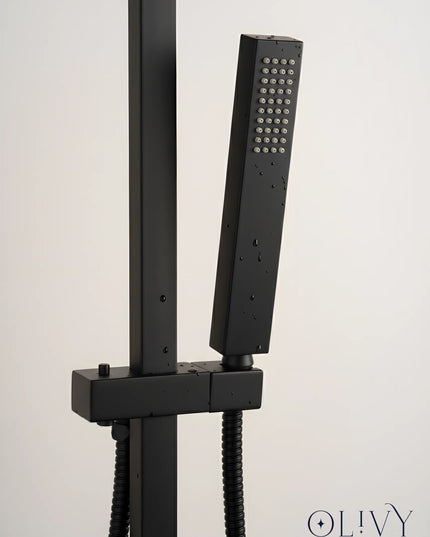 Set duș termostatic pătrat H-cubic – inox premium, finisaj negru mat