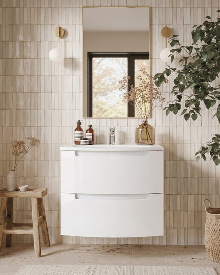 Mască baie suspendată Headway cu lavoar ceramic – Alb lucios