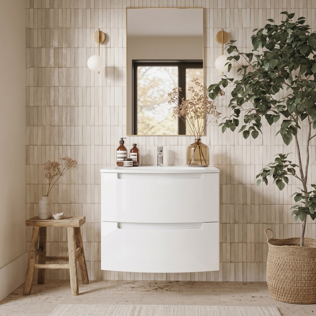 Mască baie suspendată Headway cu lavoar ceramic – Alb lucios