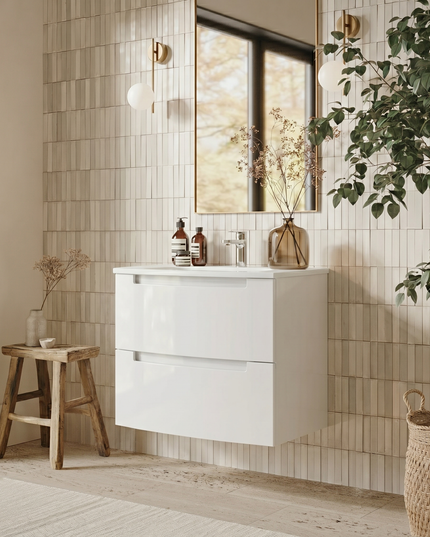 Mască baie suspendată Headway cu lavoar ceramic – Alb lucios