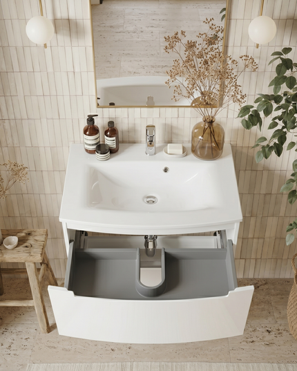 Mască baie suspendată Headway cu lavoar ceramic – Alb lucios