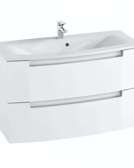 Mască baie suspendată Headway cu lavoar ceramic – Alb lucios