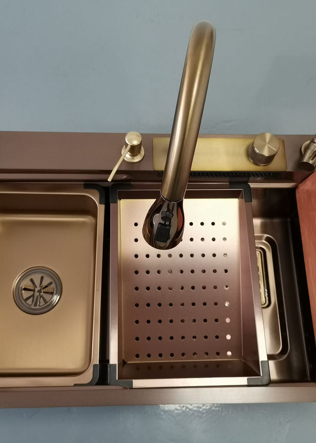 Chiuvetă multifuncțională cu accesorii 7546 HMF-ROSE GOLD