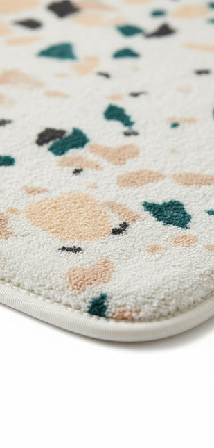 Covoras baie, SANITARY, imitatie casmir, 40x60 cm, alb cu imprimeu mozaic, Dreptunghiular