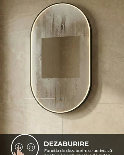 Oglindă baie LED 50x90 cm ovală, 3 nuanțe de lumină, dezaburire și touch control J-3055