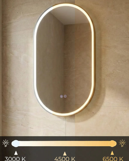 Oglindă baie LED 50x90 cm ovală, 3 nuanțe de lumină, dezaburire și touch control J-3055
