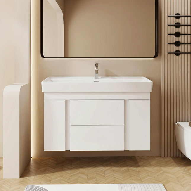 Mobilier de baie suspendat Kapri, Alb