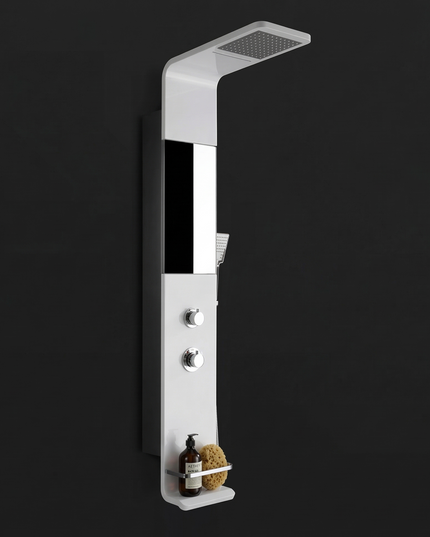 Panel de Duș Modern Alb Lucios – Design Minimalist cu Duș Fix și Accesorii Incluse