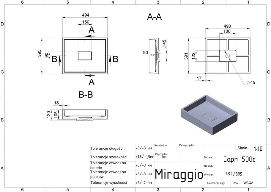 Lavoar CAPRI Negru RAL 9005 Mat