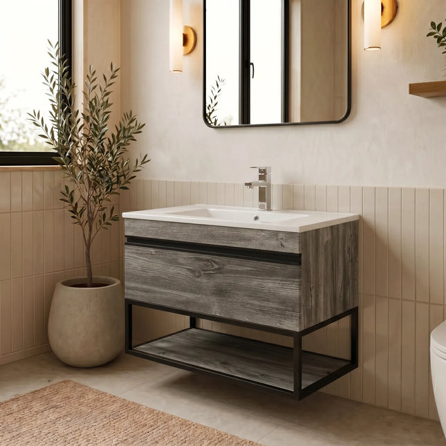 Mobilier de baie suspendat Loft Iron, Oak moras
