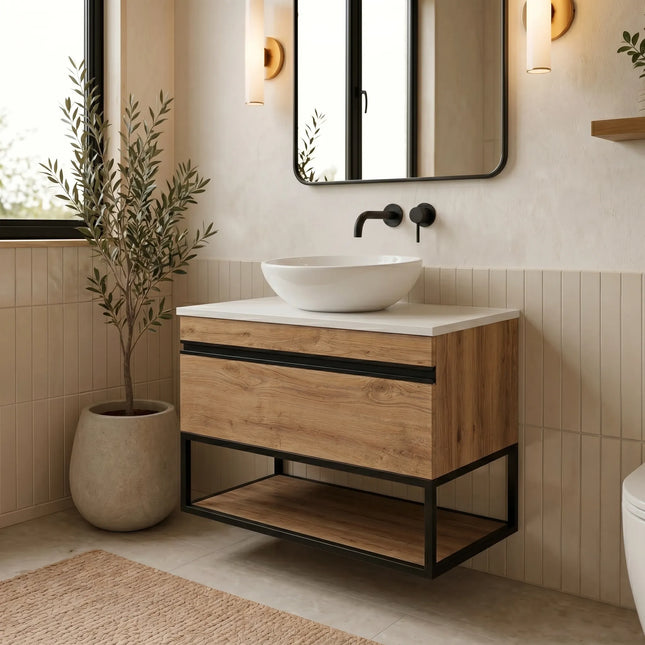 Mobilier de baie suspendat Loft Iron Seville, cu blat