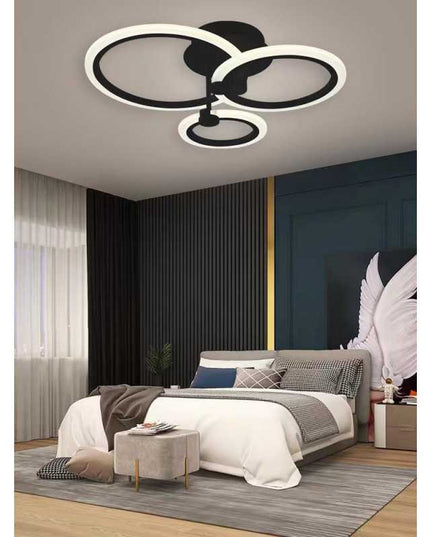 Lustră LED 3 Cercuri Neagră – Iluminare Inteligentă și Design Modern - G3373/1+1+1 BK