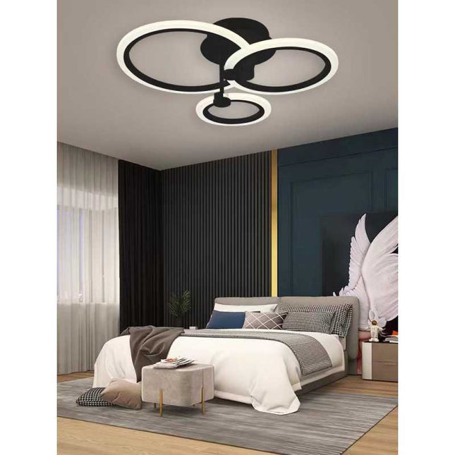 Lustră LED 3 Cercuri Neagră – Iluminare Inteligentă și Design Modern - G3373/1+1+1 BK