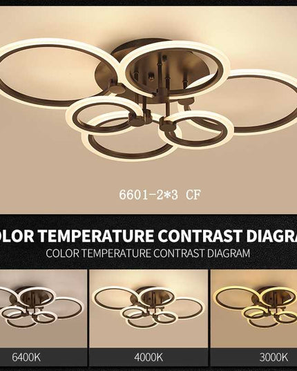 Lustră LED 6 Cercuri Maro cu Telecomandă WiFi – Eleganță și Funcționalitate - 6601/2X3 CF