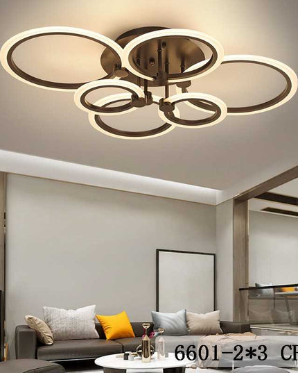 Lustră LED 6 Cercuri Maro cu Telecomandă WiFi – Eleganță și Funcționalitate - 6601/2X3 CF