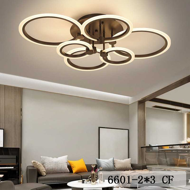 Lustră LED 6 Cercuri Maro cu Telecomandă WiFi – Eleganță și Funcționalitate - 6601/2X3 CF