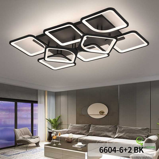 Lustră LED Negru cu Telecomandă WiFi 2.4G-6604/6+2 BK