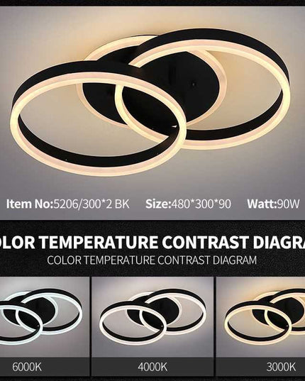 Lustră LED Neagră Dimabilă 90W cu Telecomandă – Eleganță și Funcționalitate -  5206/300*2 BK(C23025/2)