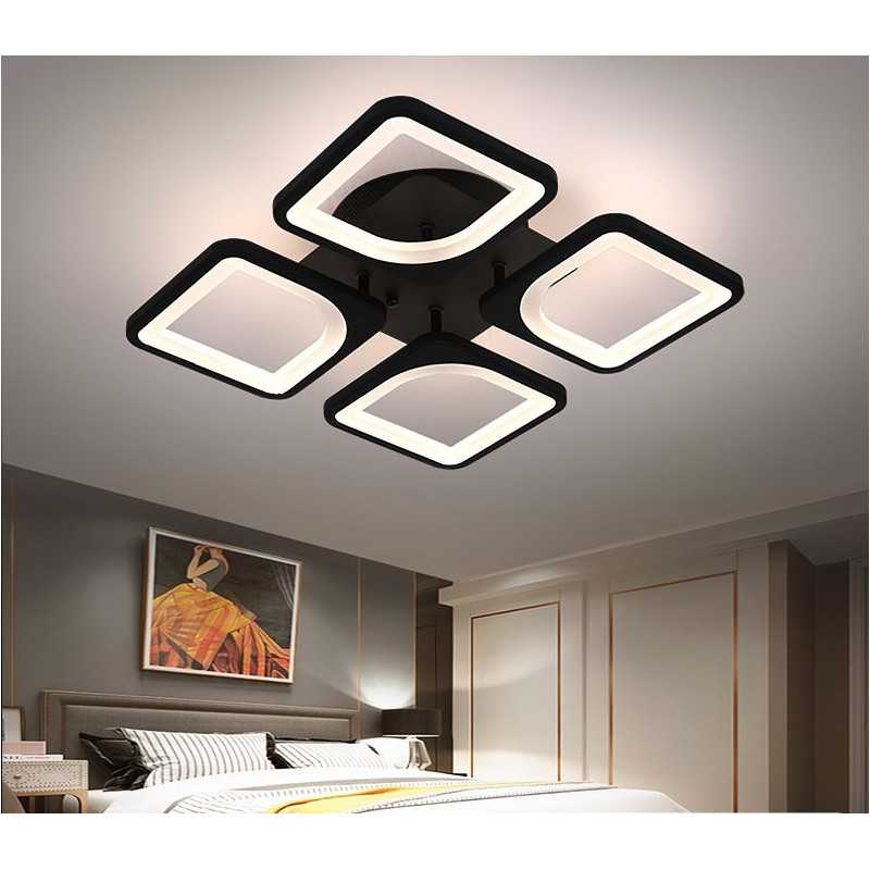 Lustră LED Negru Pătrate cu Telecomandă WiFi 2.4G – Design Modern și Funcționalitate Avansată - 6604/4S BK