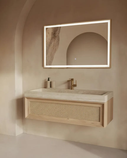 Set Mobilier Baie din Lemn Natur cu Oglindă LED – Design Modern & Premium