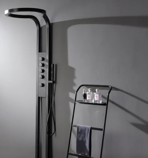 Panel de Duș Black Round – Design Modern cu Duș Tip Cascadă și Funcții Multiple