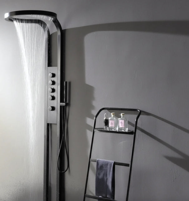 Panel de Duș Black Round – Design Modern cu Duș Tip Cascadă și Funcții Multiple