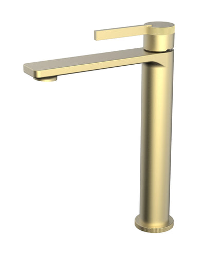 Baterie lavoar cu mâner rotund texturat vertical – finisaj auriu periat