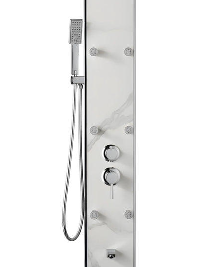 Panel de Duș Marble White – Design Premium cu Jeturi Multiple de Hidromasaj și Duș Fix