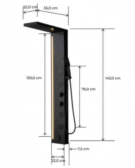 Panel de Duș Black Line – Design Modern cu Bandă Luminoasă și Funcții Multiple
