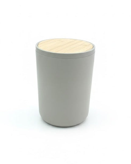 Set accesorii baie, cu accente lemnoase, SANITARY, 6 piese, bej-gri deschis mat