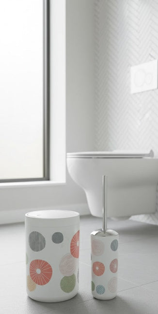 Set accesorii baie alb cu cercuri decorative, SANITARY – 6 piese, cu design geometric modern