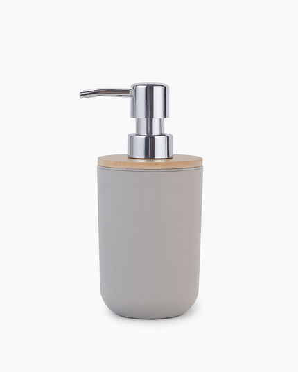 Set accesorii baie, cu accente lemnoase, SANITARY, 6 piese, bej-gri deschis mat