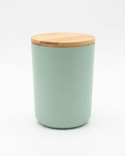 Set accesorii baie, cu accente lemnoase, SANITARY, 6 piese, menta cu detalii bej