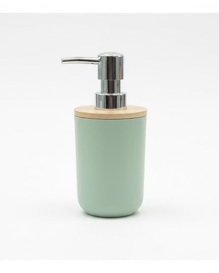 Set accesorii baie, cu accente lemnoase, SANITARY, 6 piese, menta cu detalii bej