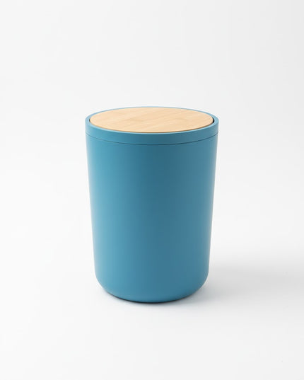 Set accesorii baie, cu accente lemnoase, SANITARY, 6 piese, turcoaz cu detalii bej deschis