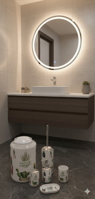 Set accesorii baie alb "Nature Botanical Mood", SANITARY – 6 piese, cu design cactus