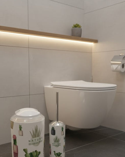 Set accesorii baie alb "Nature Botanical Mood", SANITARY – 6 piese, cu design cactus