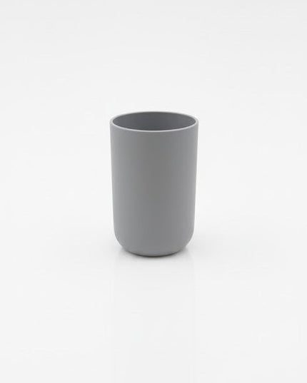 Set accesorii baie, cu accente lemnoase, SANITARY, 6 piese, gri cu detalii bej